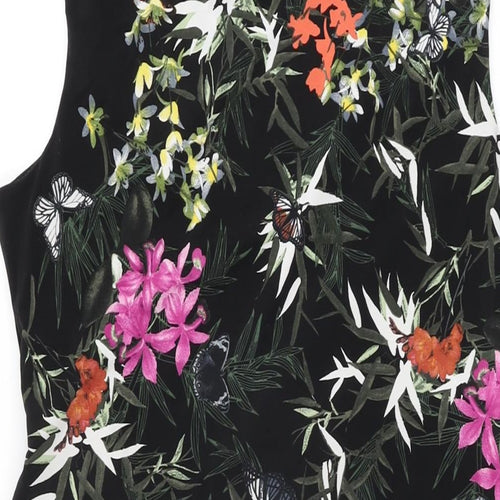Wallis Womens Black Floral Polyester Bodycon Size 14 Round Neck Pullover