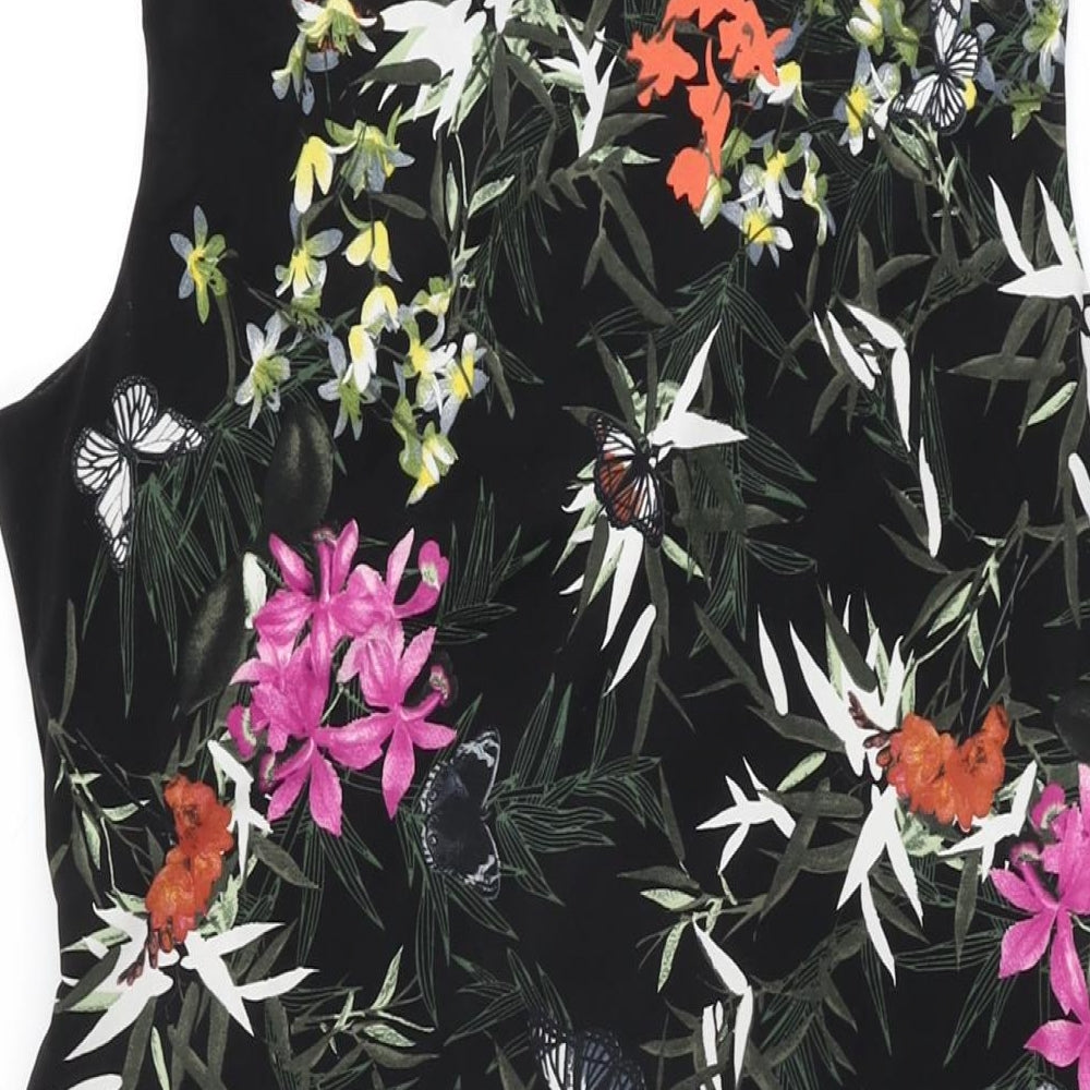 Wallis Womens Black Floral Polyester Bodycon Size 14 Round Neck Pullover