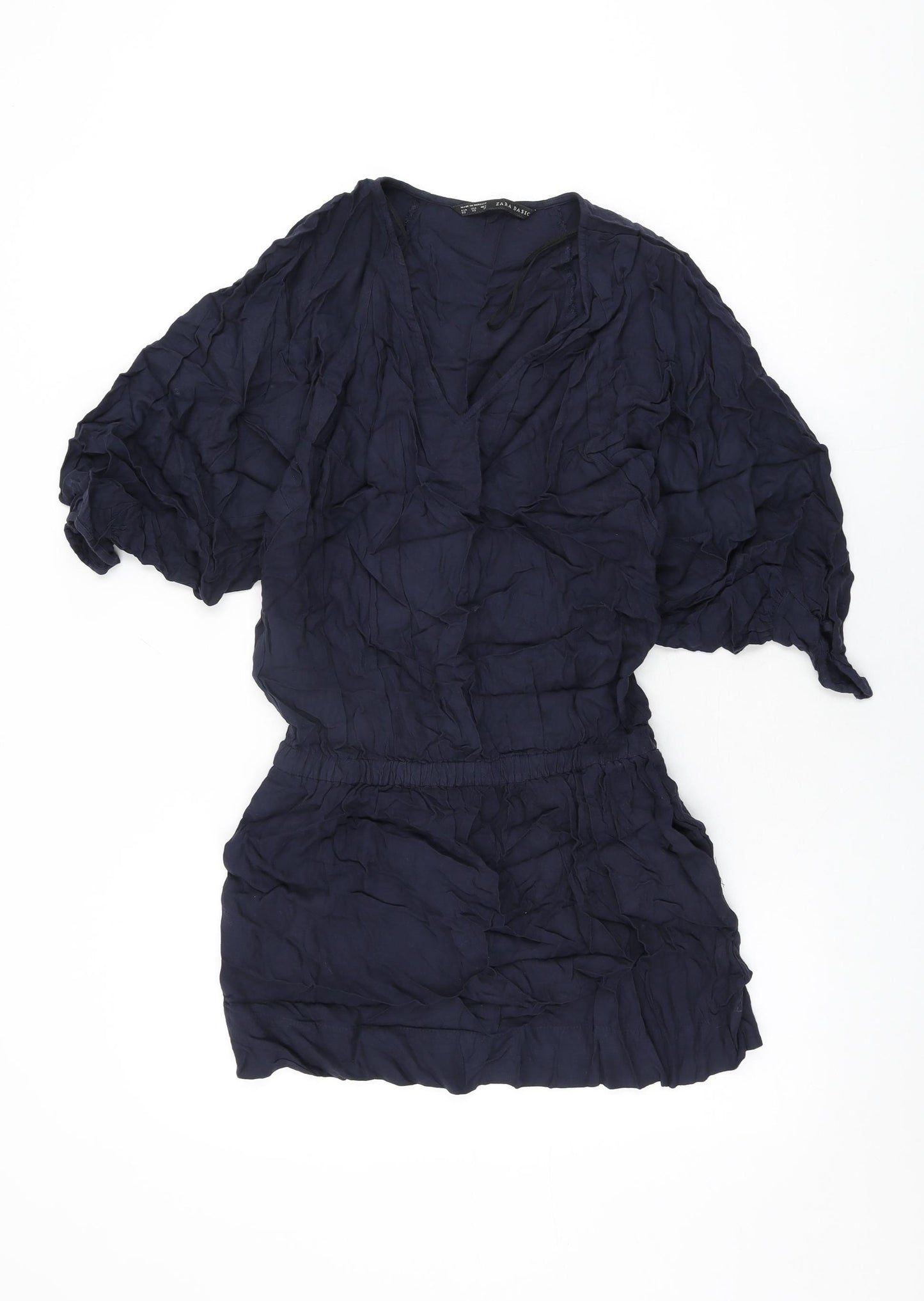 Zara Womens Blue Viscose Basic T-Shirt Size XS V-Neck