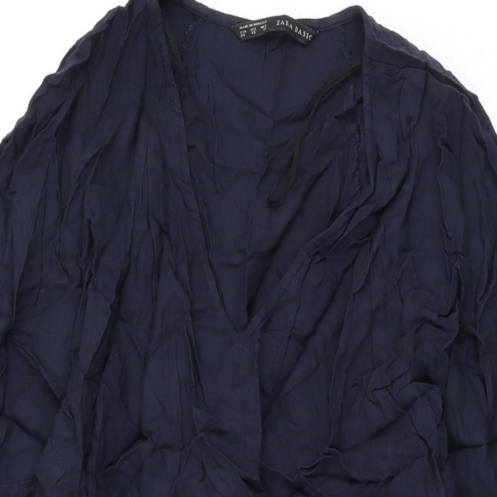 Zara Womens Blue Viscose Basic T-Shirt Size XS V-Neck