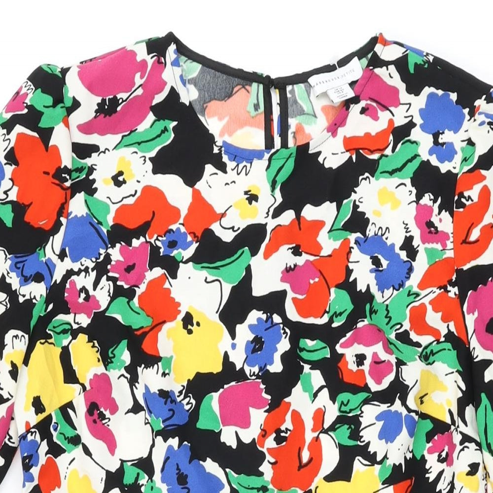 Warehouse Womens Black Floral Polyester Wrap Dress Size 12 Round Neck Button