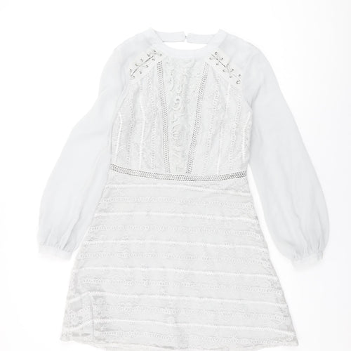 Topshop Womens Grey Floral Polyester Skater Dress Size 10 Round Neck Zip