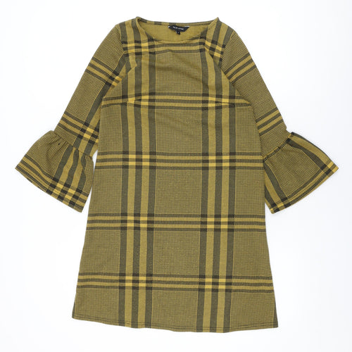 New Look Womens Yellow Plaid Polyester Shift Size 8 Round Neck Pullover