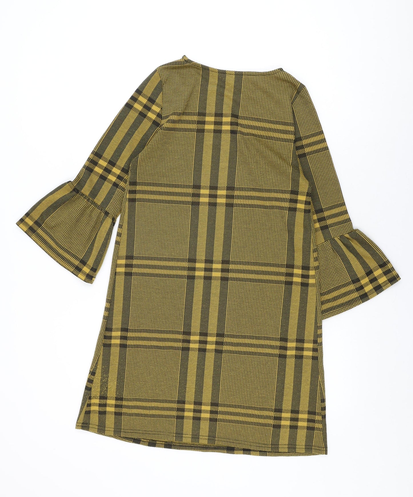 New Look Womens Yellow Plaid Polyester Shift Size 8 Round Neck Pullover