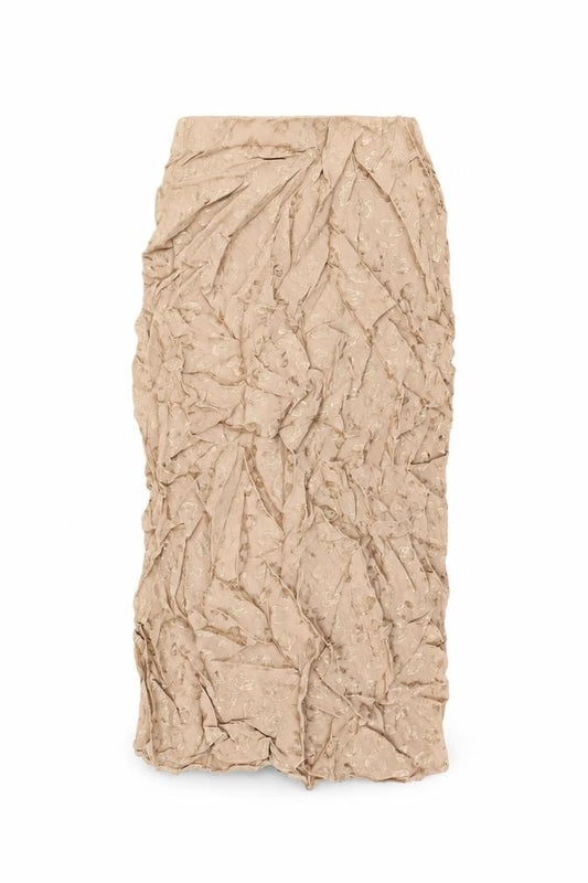 Front view of ASOS women’s beige animal print viscose flare skirt, size UK 10