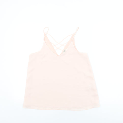 River Island Womens Pink Polyester Basic T-Shirt Size 8 V-Neck
