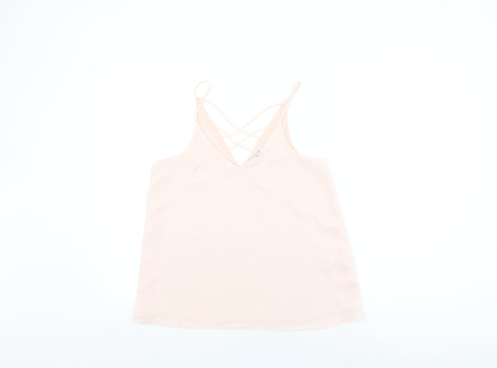 River Island Womens Pink Polyester Basic T-Shirt Size 8 V-Neck