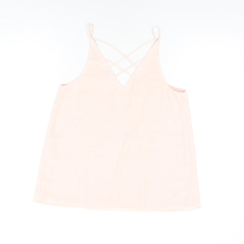 River Island Womens Pink Polyester Basic T-Shirt Size 8 V-Neck