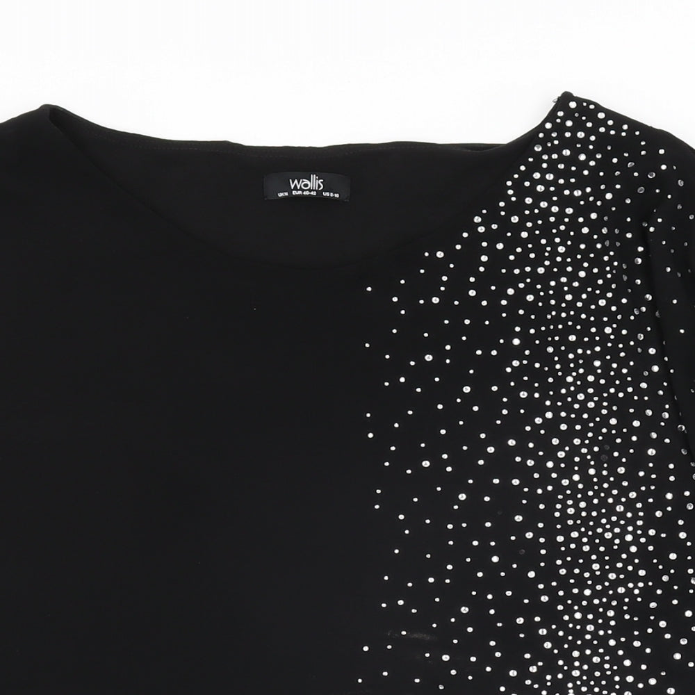 Wallis Womens Black Polyester Basic Blouse Size M Round Neck