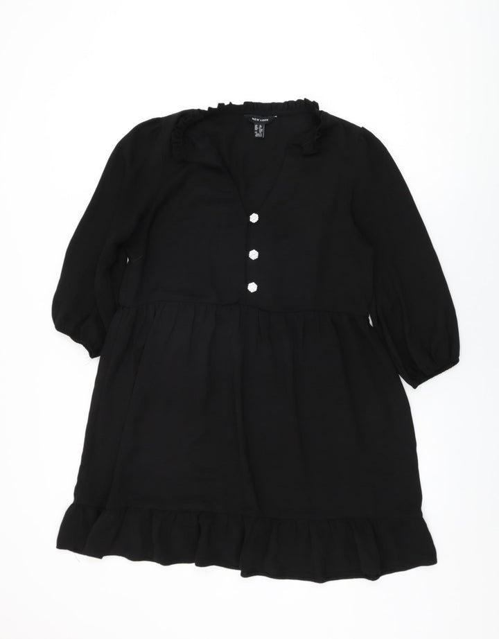 New Look Womens Black Polyester Shift Size 12 Round Neck Button