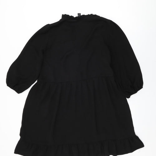 New Look Womens Black Polyester Shift Size 12 Round Neck Button