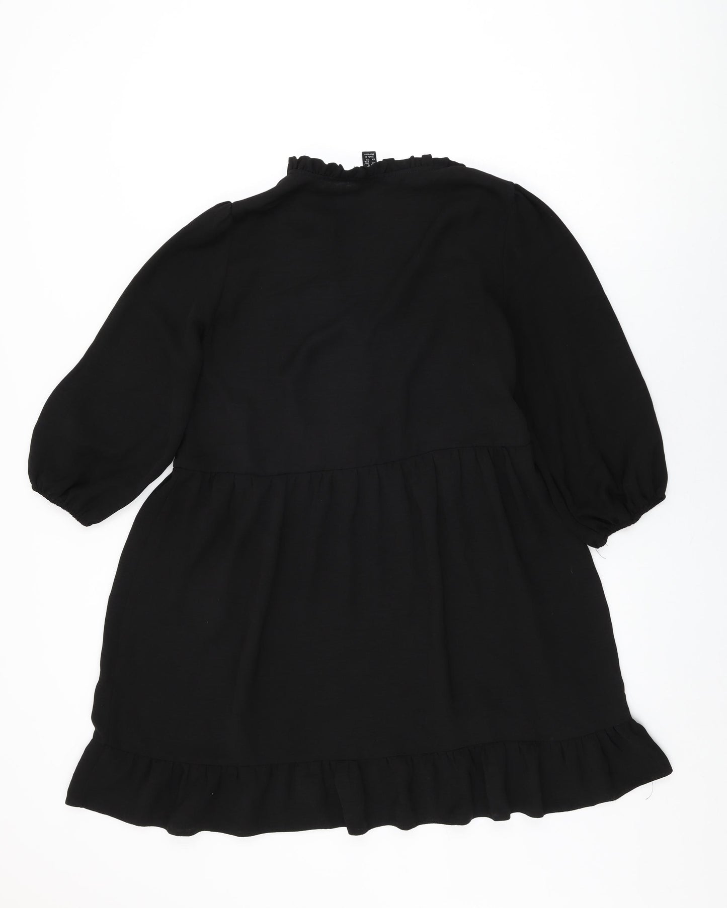 New Look Womens Black Polyester Shift Size 12 Round Neck Button