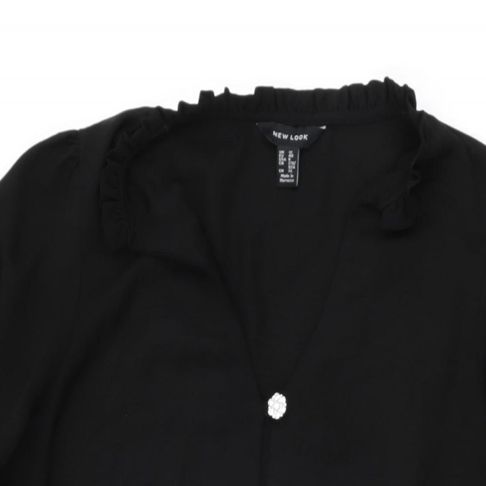 New Look Womens Black Polyester Shift Size 12 Round Neck Button