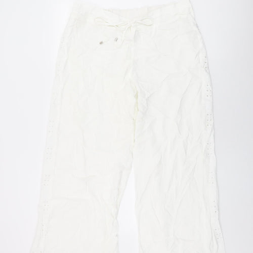 Marks and Spencer Womens White Viscose Trousers Size 18 L28.5 in Regular Drawstring