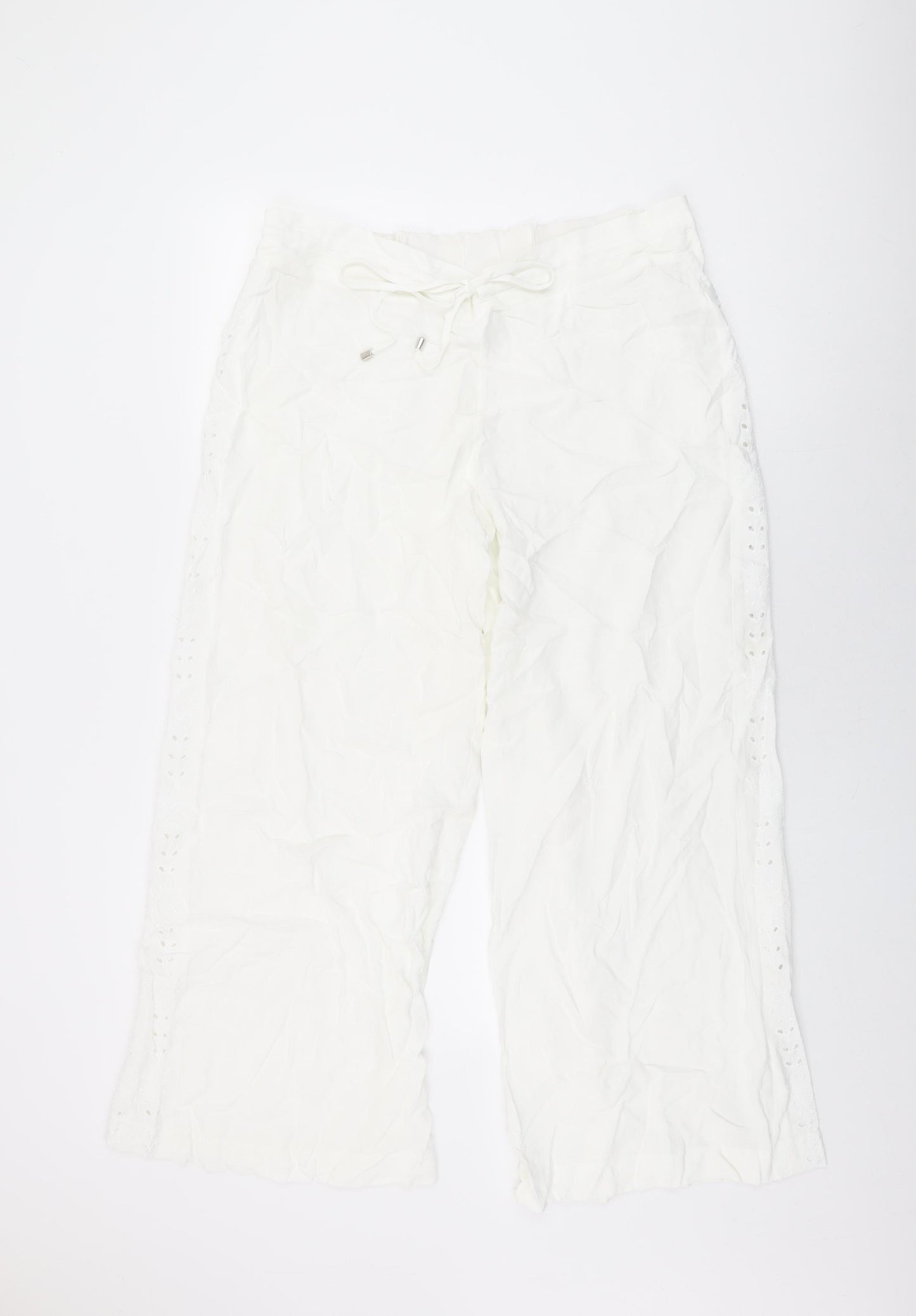 Marks and Spencer Womens White Viscose Trousers Size 18 L28.5 in Regular Drawstring