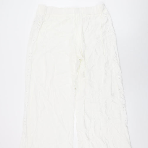 Marks and Spencer Womens White Viscose Trousers Size 18 L28.5 in Regular Drawstring