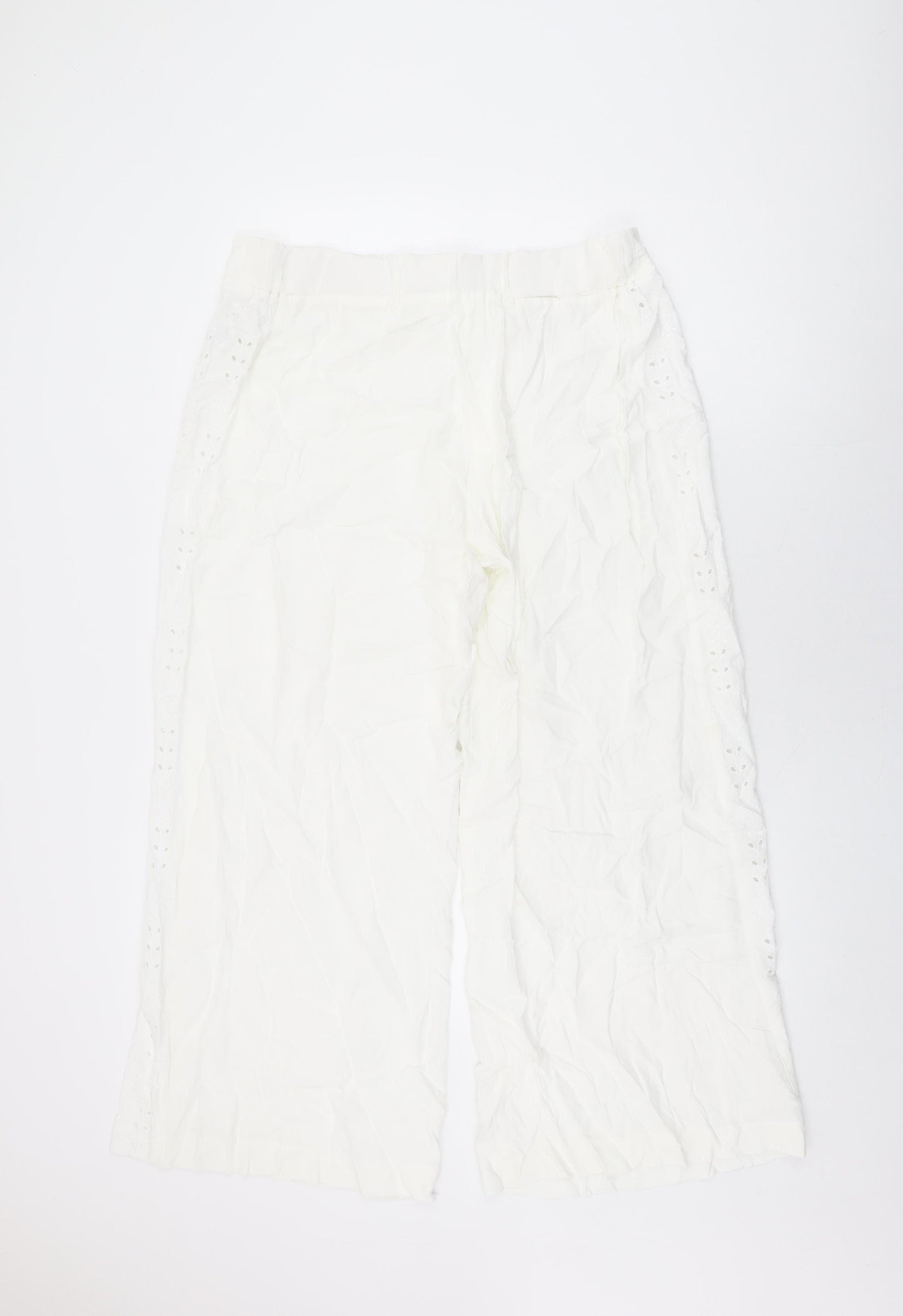 Marks and Spencer Womens White Viscose Trousers Size 18 L28.5 in Regular Drawstring