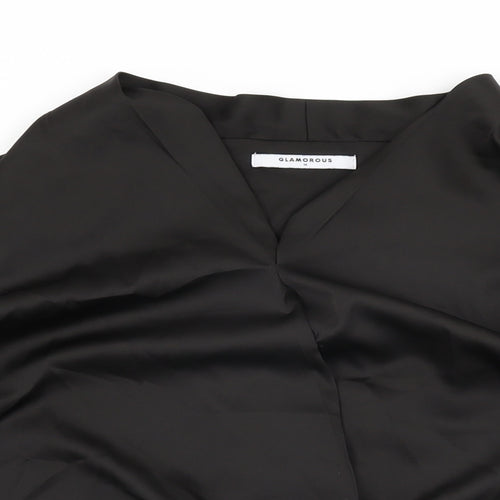 Glamorous Womens Black Polyester Basic Blouse Size M V-Neck