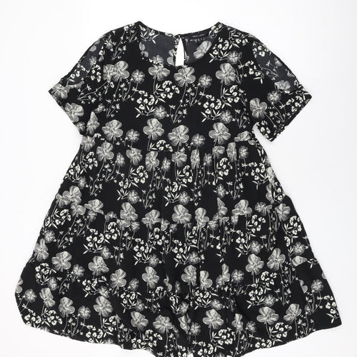 New Look Womens Black Floral Polyester Shift Size 8 Round Neck Button