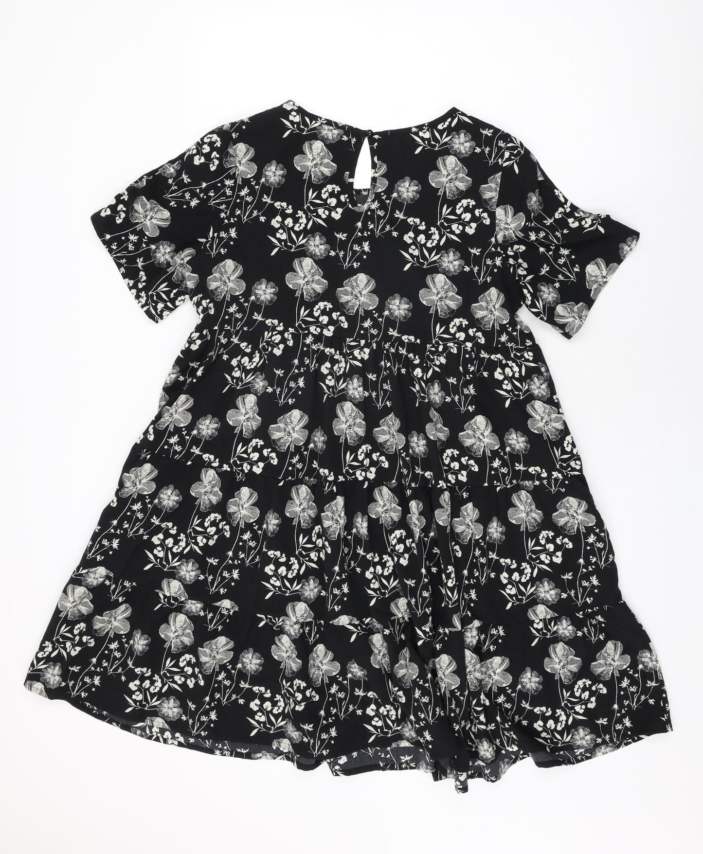 New Look Womens Black Floral Polyester Shift Size 8 Round Neck Button