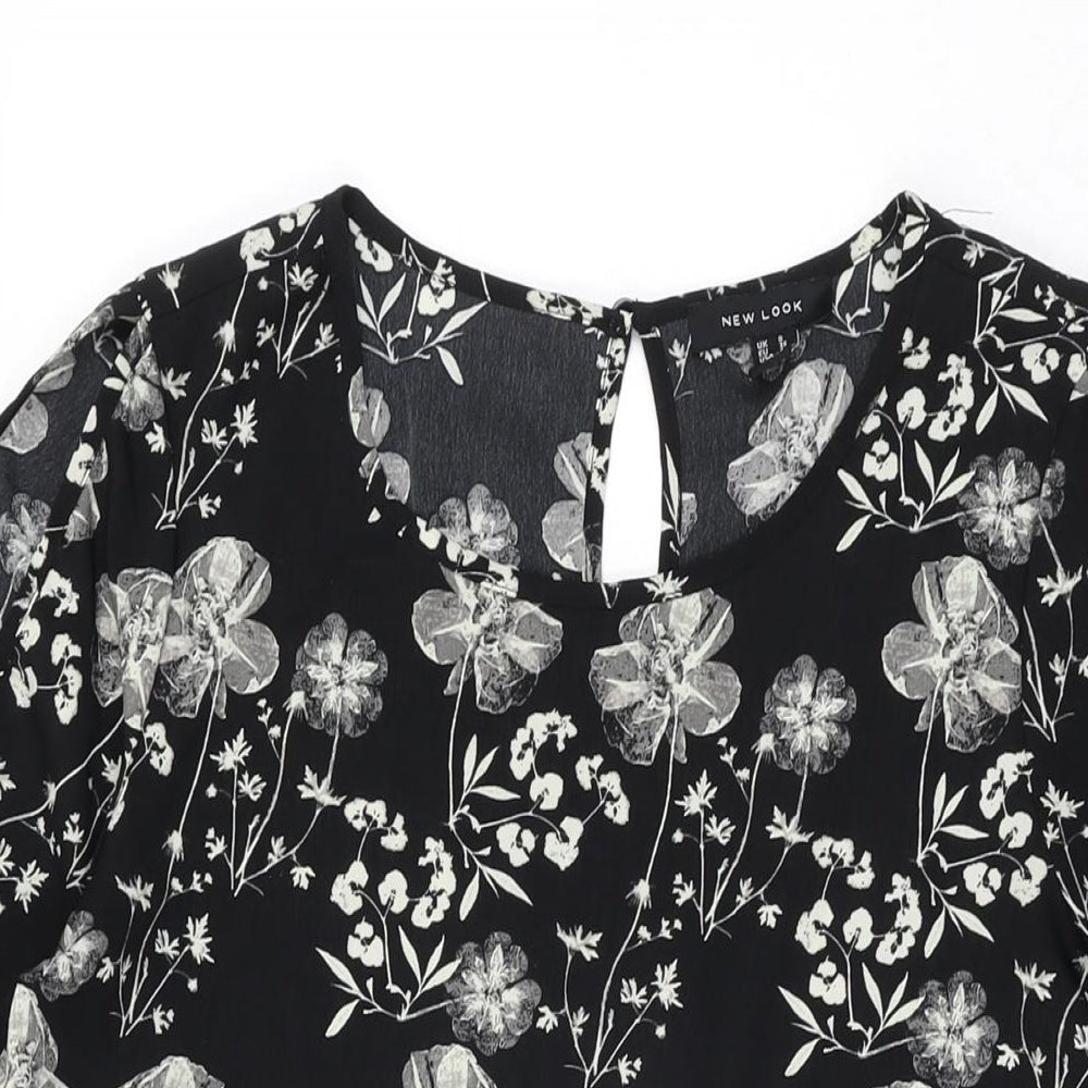 New Look Womens Black Floral Polyester Shift Size 8 Round Neck Button