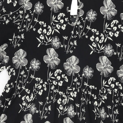 New Look Womens Black Floral Polyester Shift Size 8 Round Neck Button
