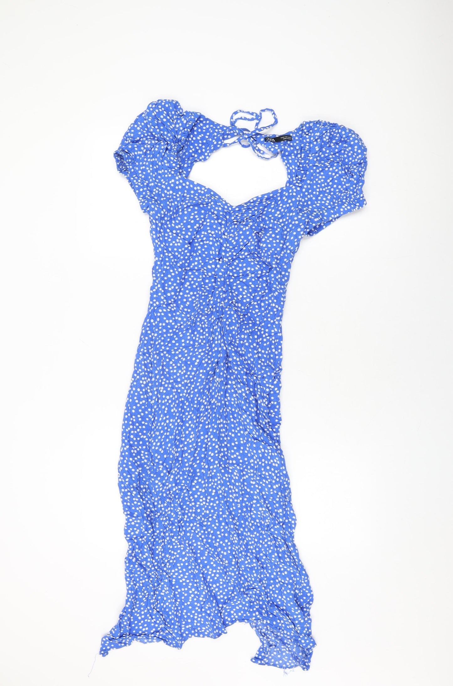 Zara Womens Blue Polka Dot Viscose Shift Size M Sweetheart Zip