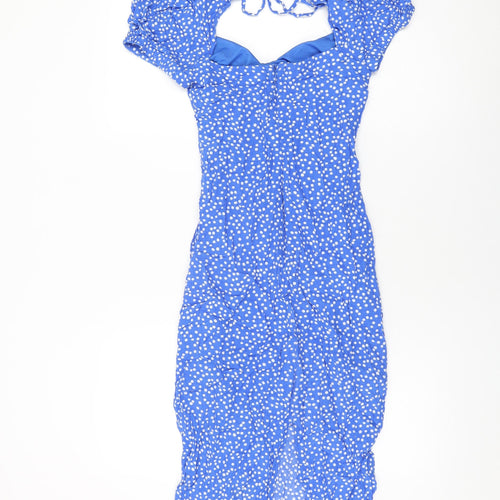 Zara Womens Blue Polka Dot Viscose Shift Size M Sweetheart Zip