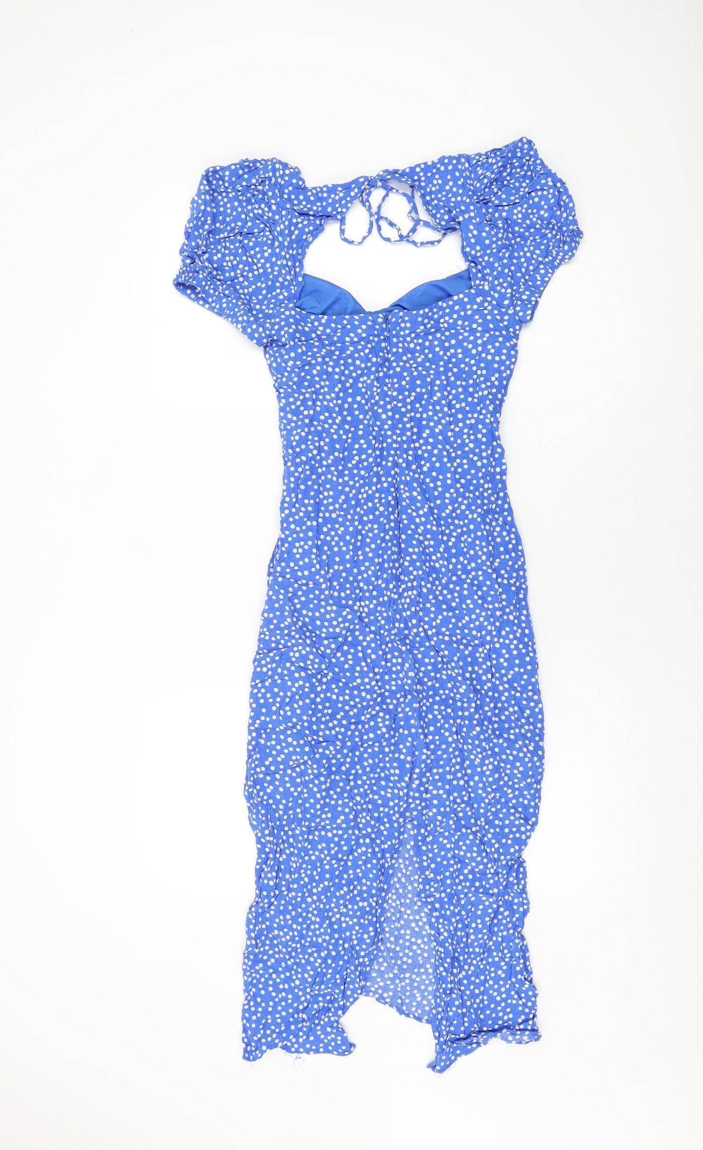 Zara Womens Blue Polka Dot Viscose Shift Size M Sweetheart Zip