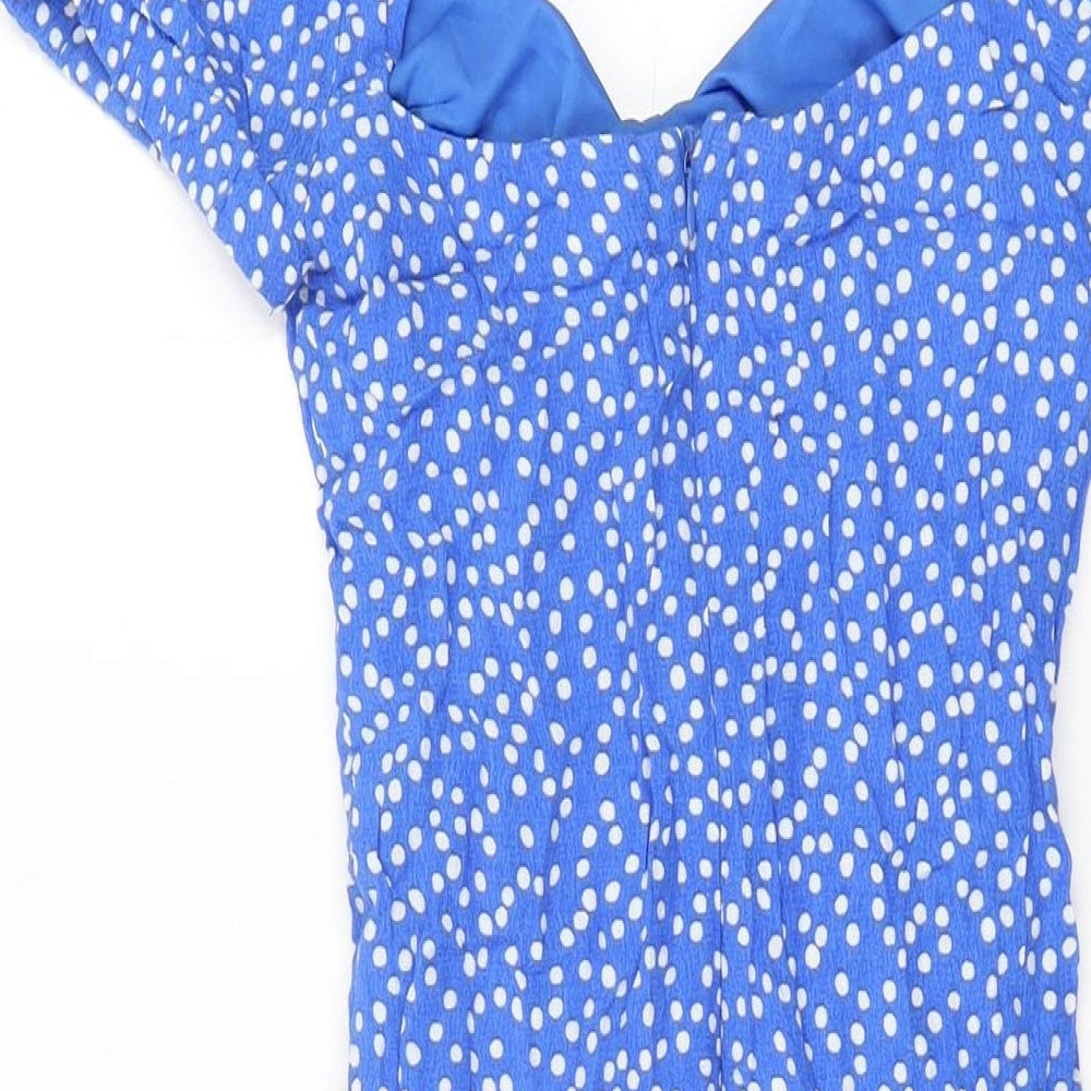 Zara Womens Blue Polka Dot Viscose Shift Size M Sweetheart Zip