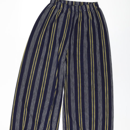 Quiz Womens Blue Striped Polyester Trousers Size 12 L22.5 in Regular