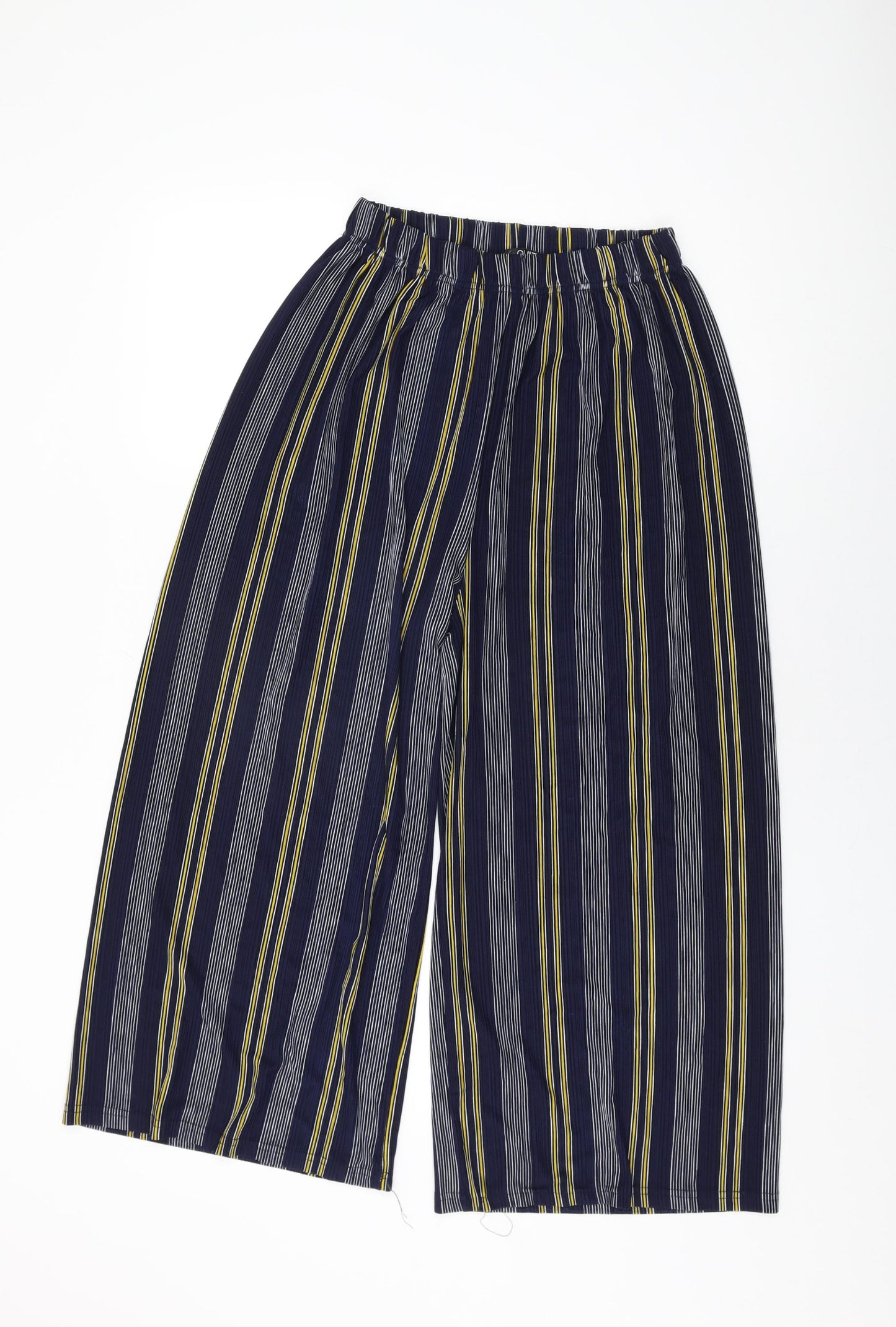 Quiz Womens Blue Striped Polyester Trousers Size 12 L22.5 in Regular