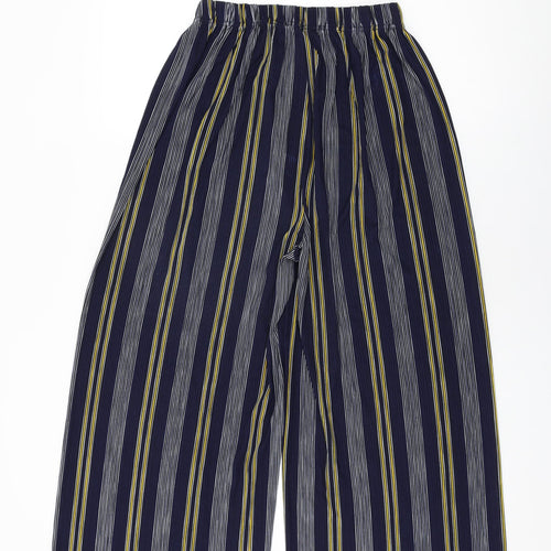 Quiz Womens Blue Striped Polyester Trousers Size 12 L22.5 in Regular