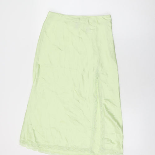 H&M Womens Green Polyester Flare Skirt Size 10 Zip - Lace Trim