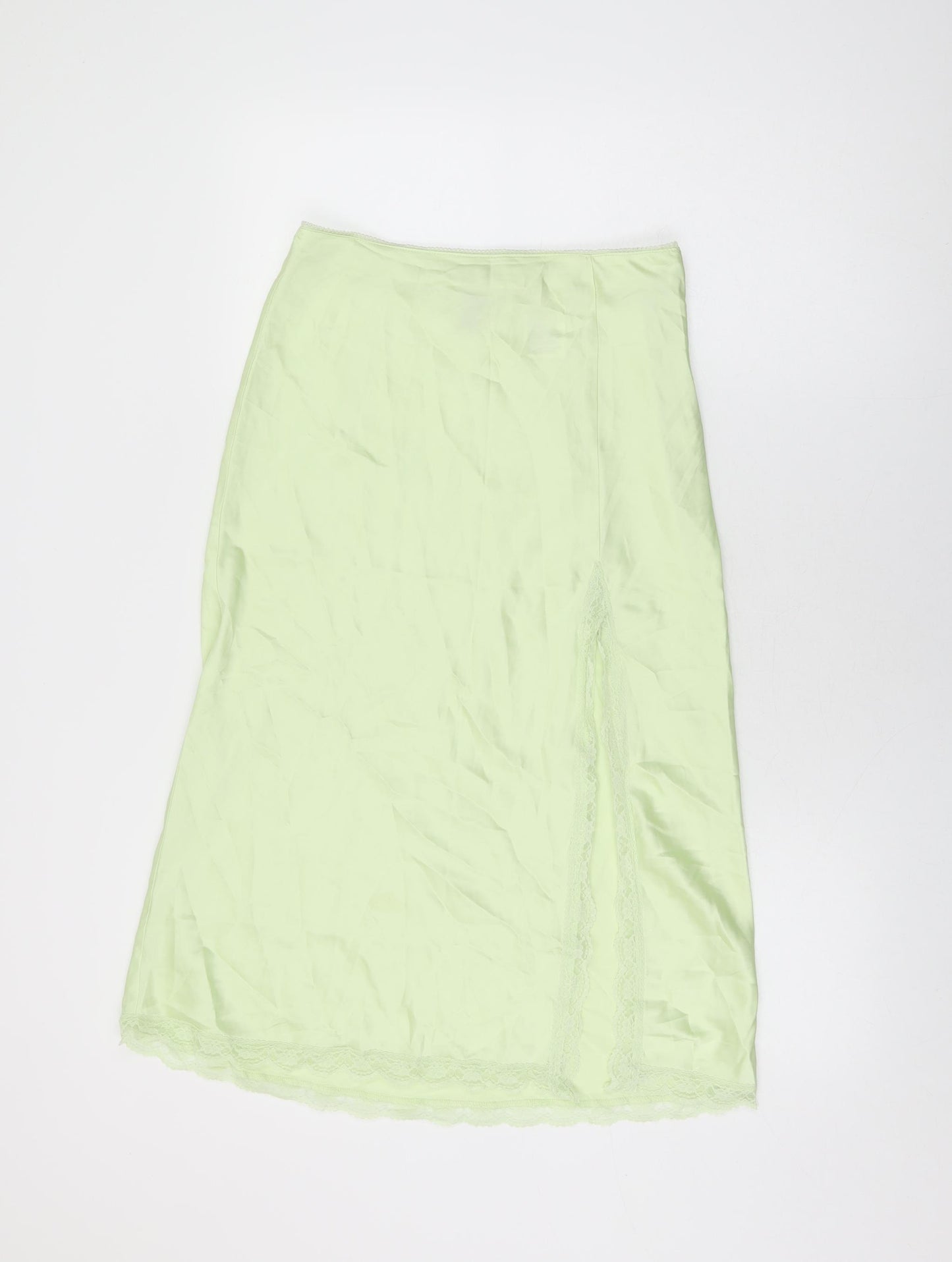 H&M Womens Green Polyester Flare Skirt Size 10 Zip - Lace Trim