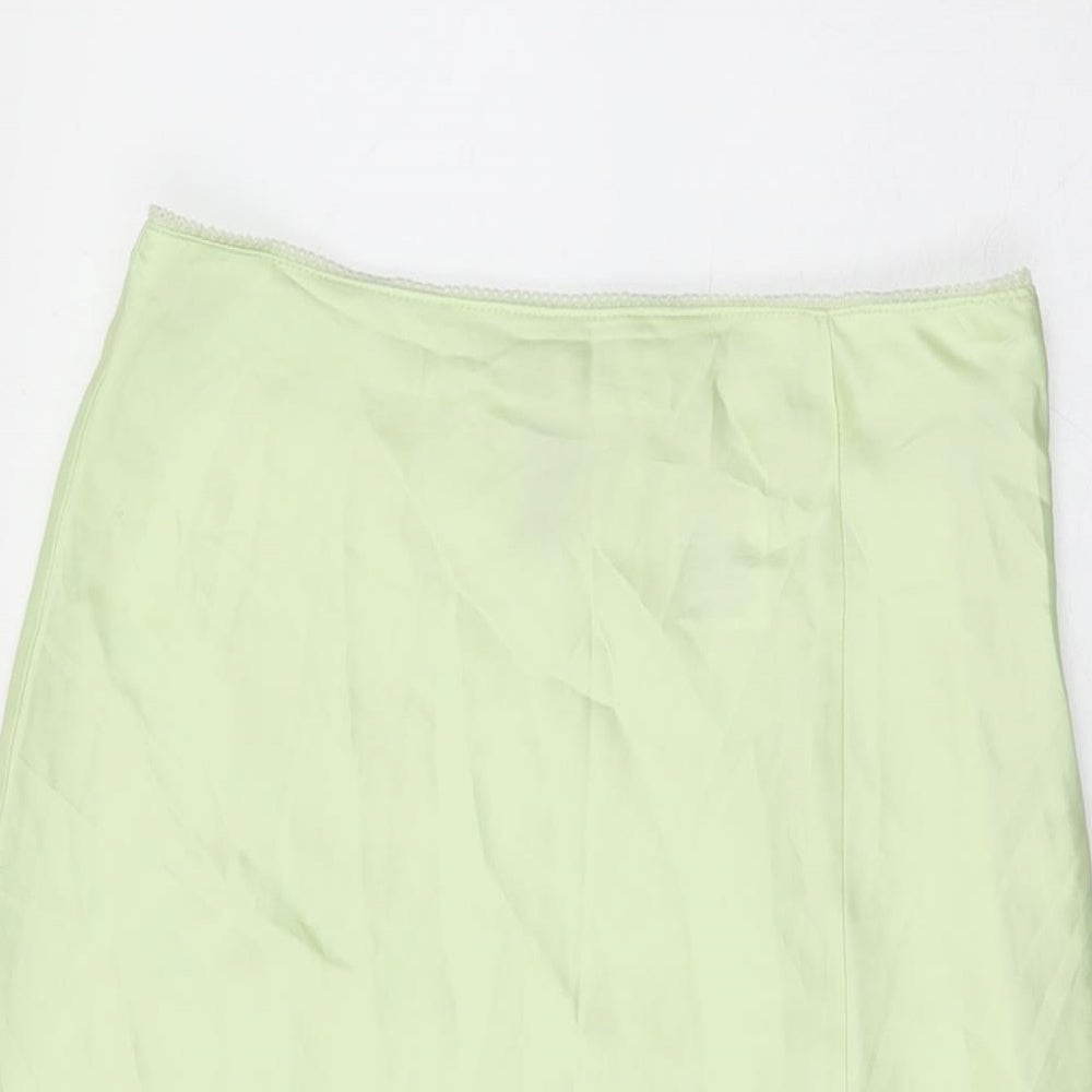 H&M Womens Green Polyester Flare Skirt Size 10 Zip - Lace Trim