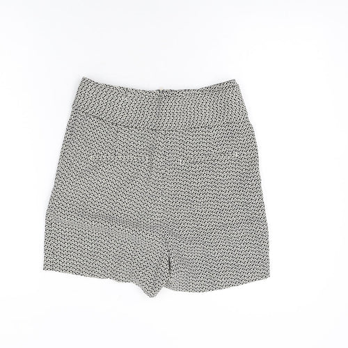 H&M Womens White Geometric Polyester Paperbag Shorts Size 6 L4 in Regular Zip - Belted