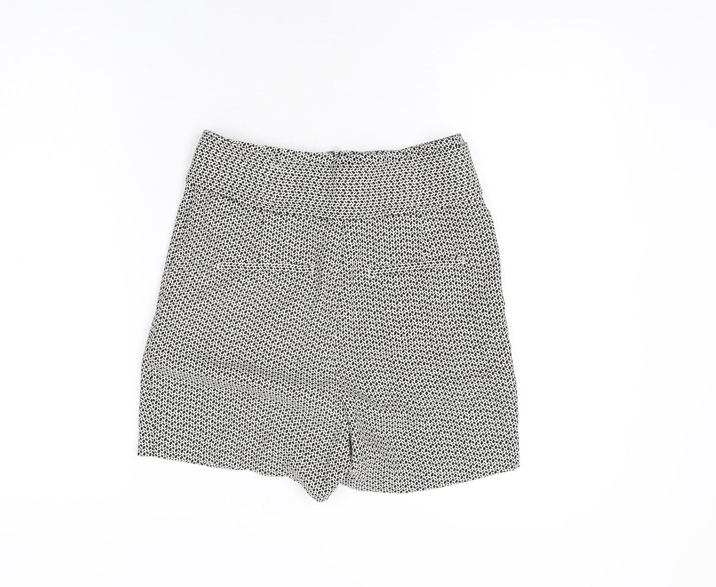 H&M Womens White Geometric Polyester Paperbag Shorts Size 6 L4 in Regular Zip - Belted