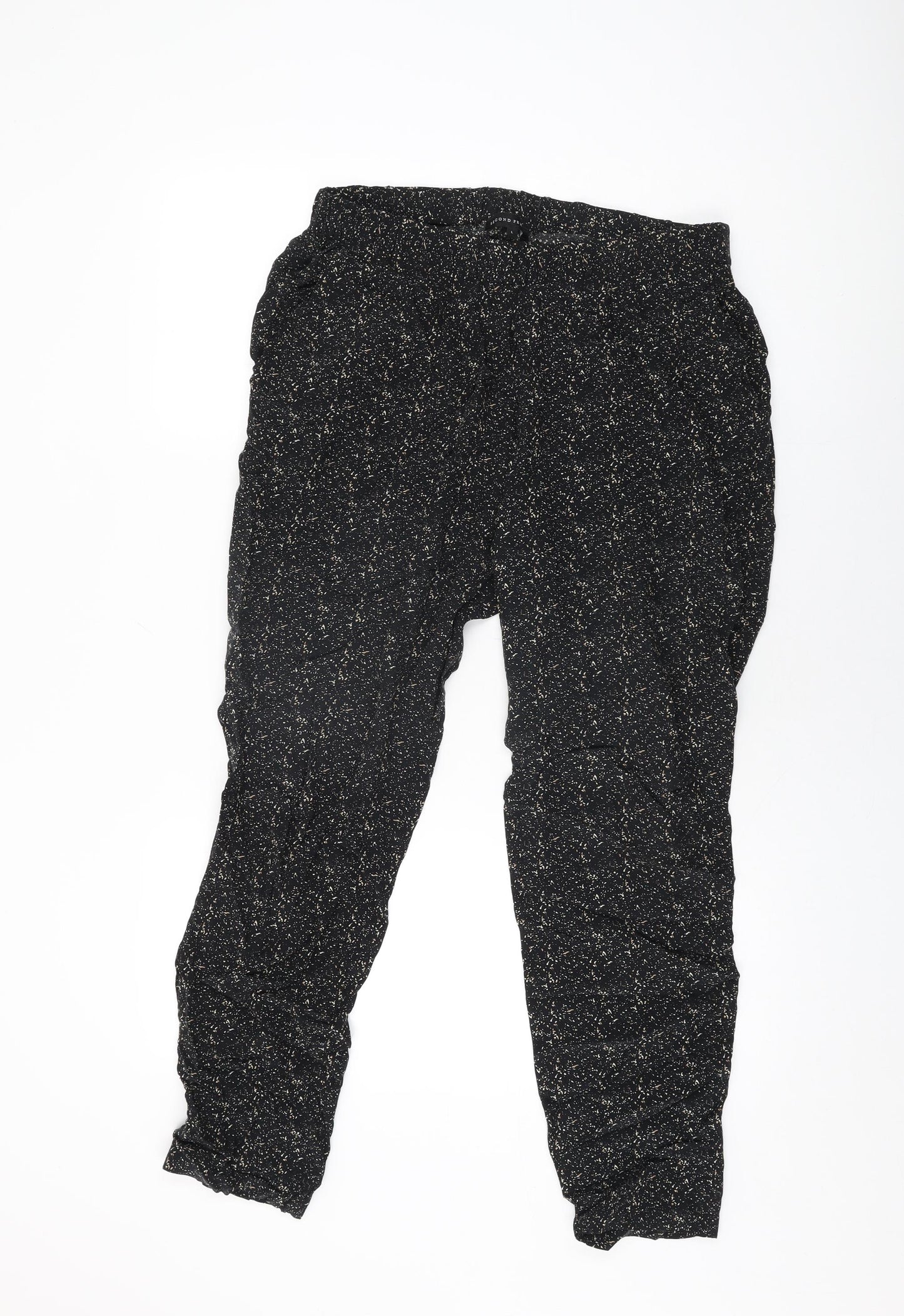 Second Female Womens Black Geometric Viscose Trousers Size L L27 in Regular