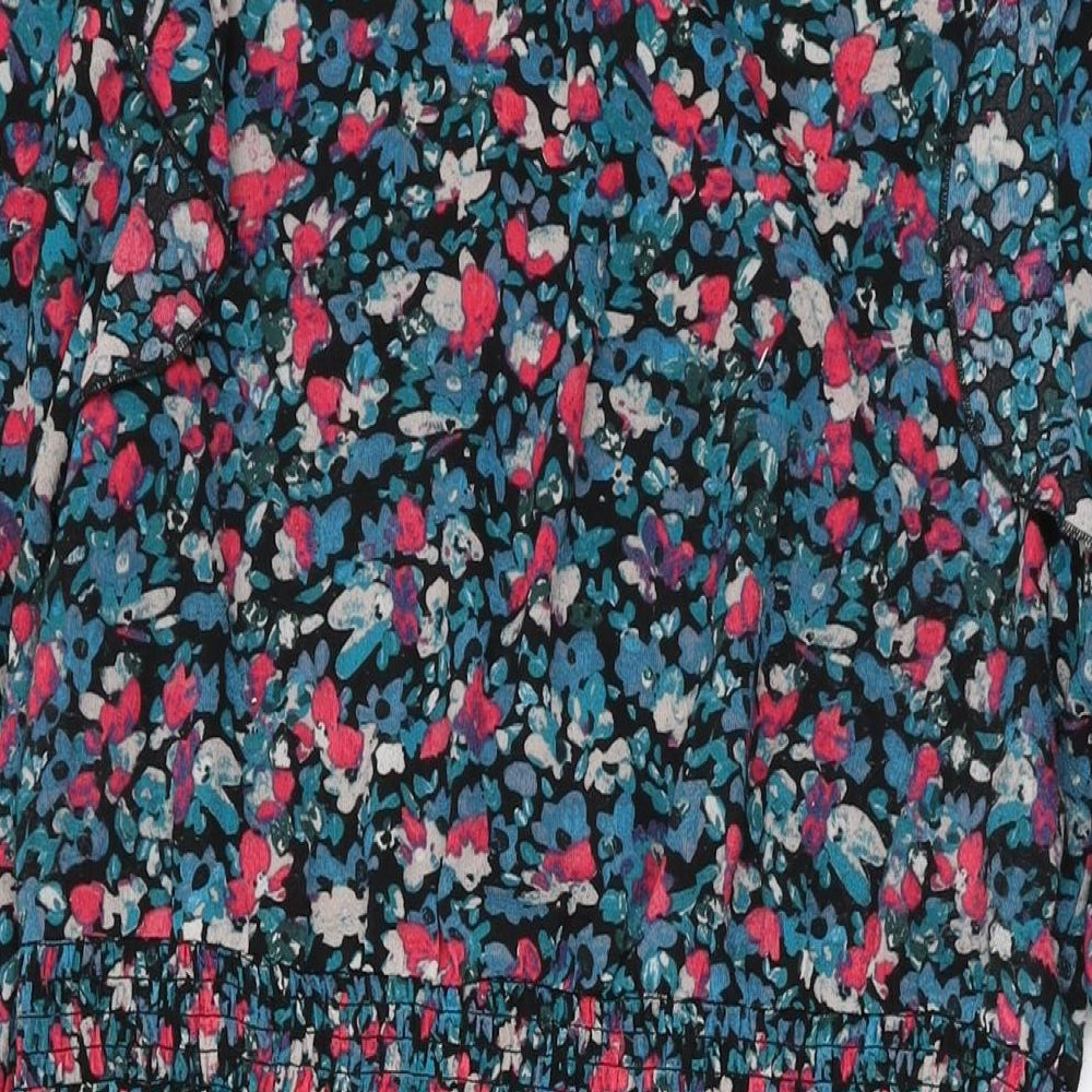 New Look Womens Black Floral Polyester A-Line Size 14 Round Neck Button