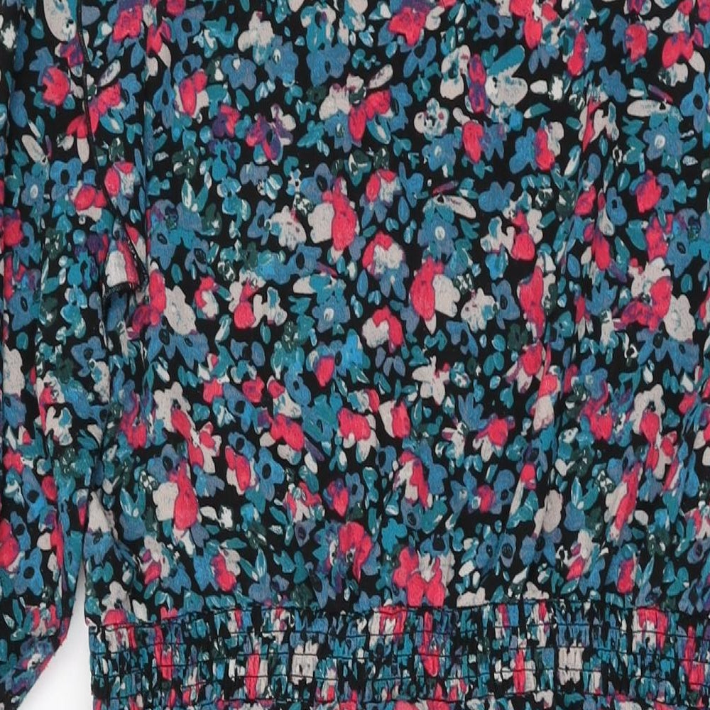 New Look Womens Black Floral Polyester A-Line Size 14 Round Neck Button