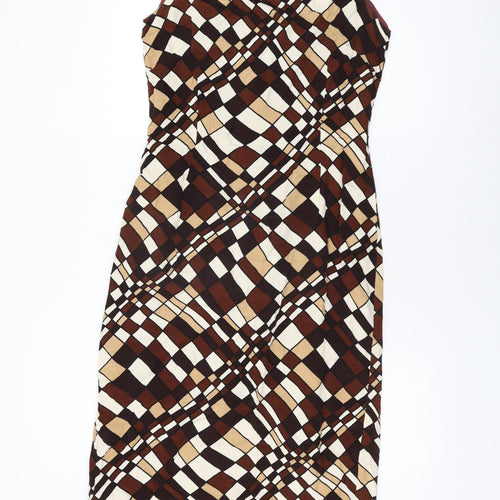 Endora Womens Brown Geometric Viscose Shift Size 10 Round Neck Zip