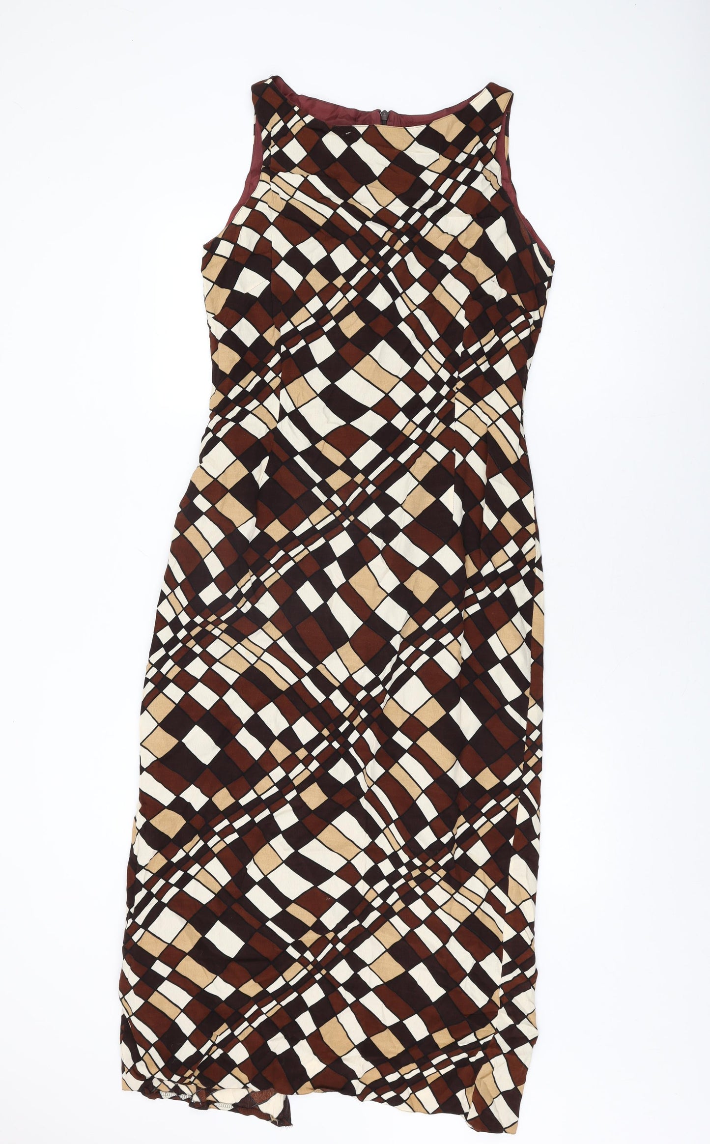 Endora Womens Brown Geometric Viscose Shift Size 10 Round Neck Zip