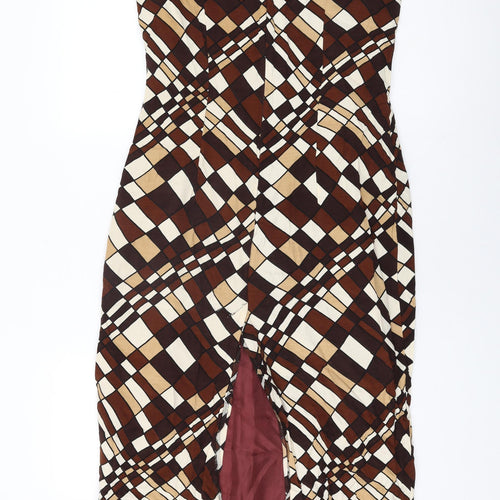 Endora Womens Brown Geometric Viscose Shift Size 10 Round Neck Zip