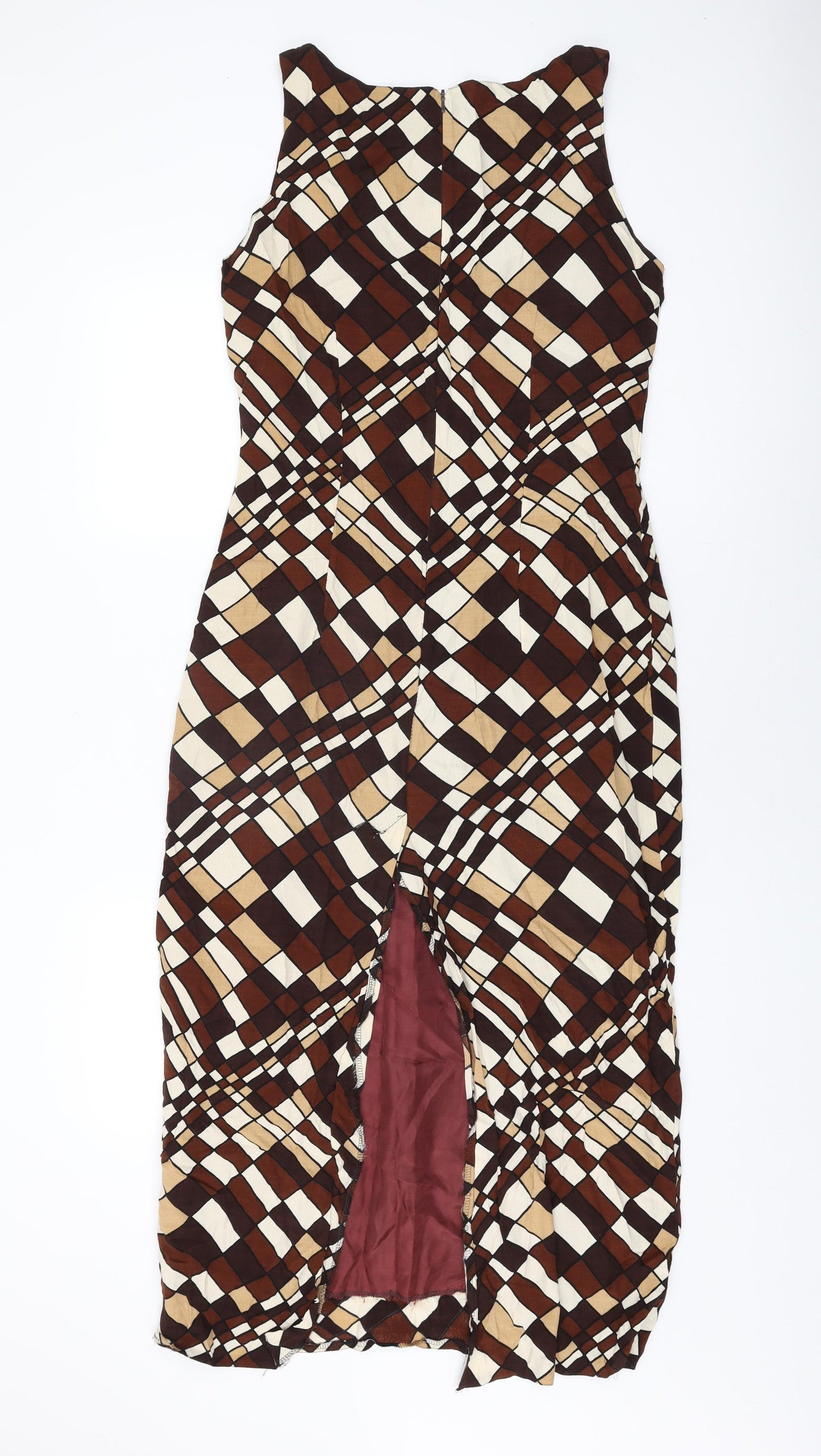 Endora Womens Brown Geometric Viscose Shift Size 10 Round Neck Zip