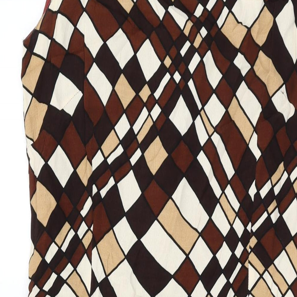 Endora Womens Brown Geometric Viscose Shift Size 10 Round Neck Zip