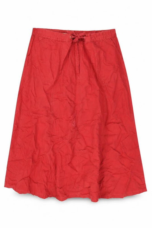 Front view of TSW Sportswear women’s red linen swing skirt, size UK 26, zip