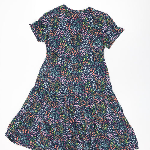 Lands' End Womens Blue Floral Cotton Shift Size XS V-Neck Pullover