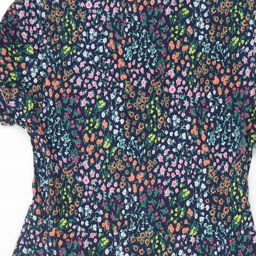 Lands' End Womens Blue Floral Cotton Shift Size XS V-Neck Pullover