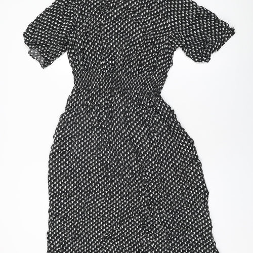 H&M Womens Black Geometric Viscose A-Line Size L Round Neck Button